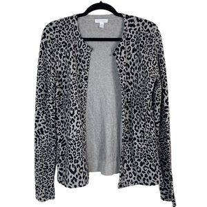 Charter Club Women’s Black & Grey Leopard Print Button-Up Cardigan, EUC Size M